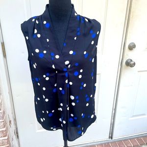 Talbots, Sleeveless, Blouse, Black with white and Blue Polka Dots, Size Sp
